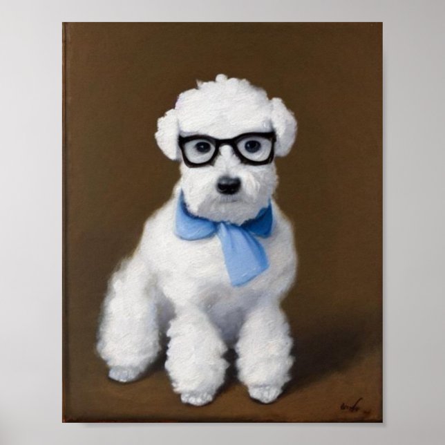 Affiche Cute Bichon Frisé portant des lunettes (Devant)