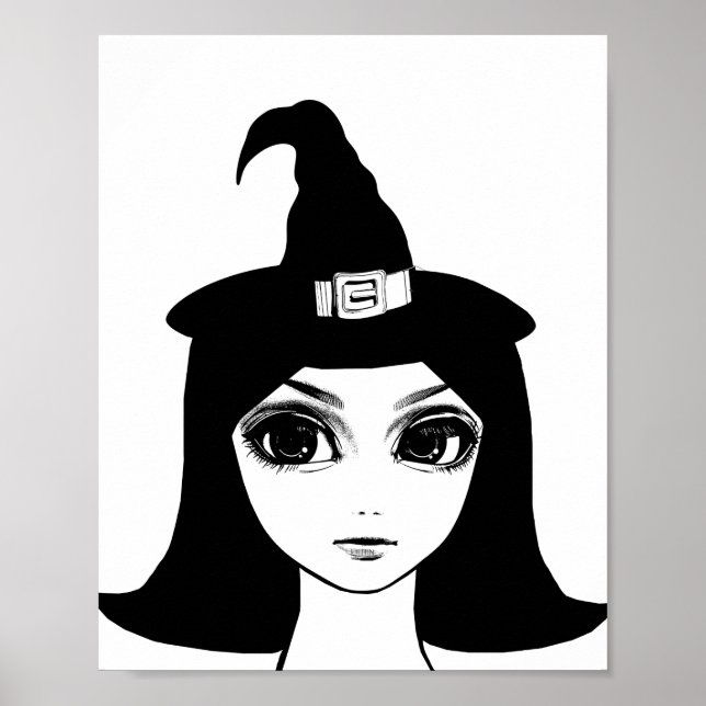 Affiche Cute Big Eye Witch Girl Face Imaginaire conte de f (Devant)