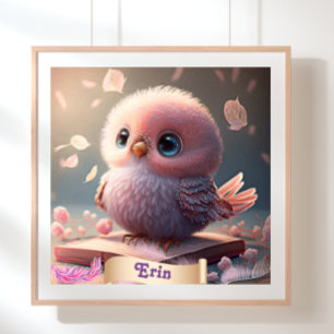 Affiche Cute Bird Baby Pink Owl Livre Art Personnalisé