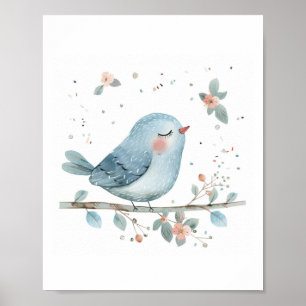Affiche Cute Bird Nursery Amis Aimer Fleurs Animales