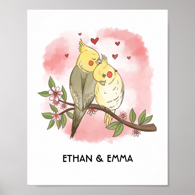 Affiche Cute Birds Couple Personnalisé Saint Valentin (Devant)