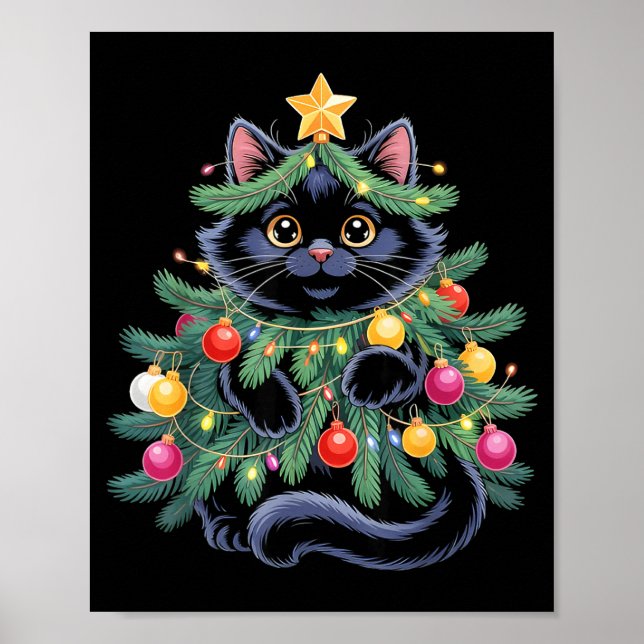 Affiche Cute Black Cat Christmas Tree Funny Kitten Lover X (Devant)