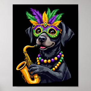 Affiche Cute Black Labrador Retriever Jouer Saxophone Ma