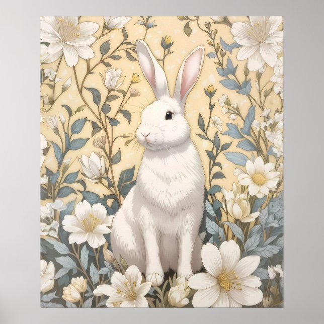 Affiche Cute Blanc Bunny Pastel Jaune Floral (Devant)