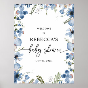 Affiche Cute Bleu Baby shower Fleur sauvage Bienvenue Affi