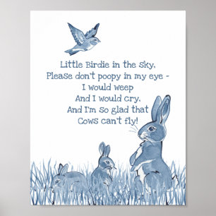Affiche Cute Bleu et Blanc Lapin Lapin Nourriture Rhyme En
