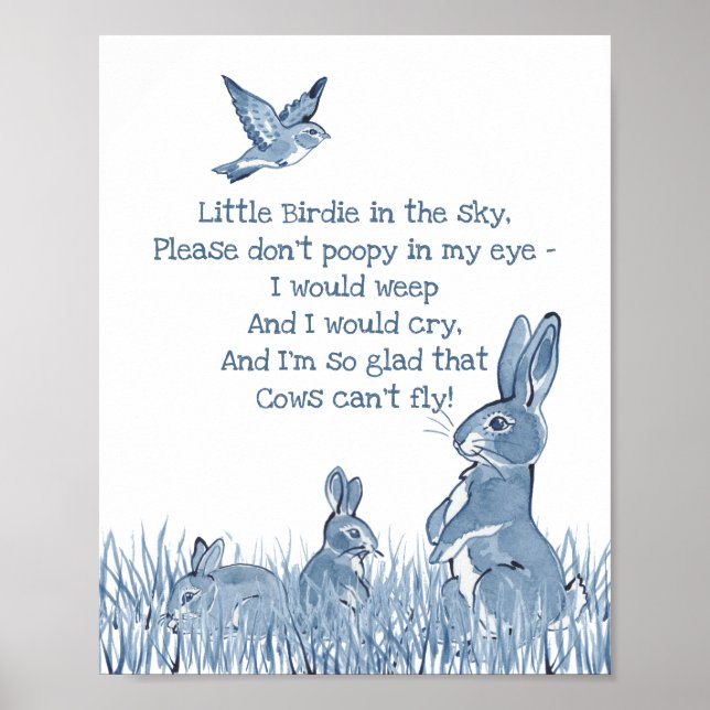 Affiche Cute Bleu et Blanc Lapin Lapin Nourriture Rhyme En (Devant)