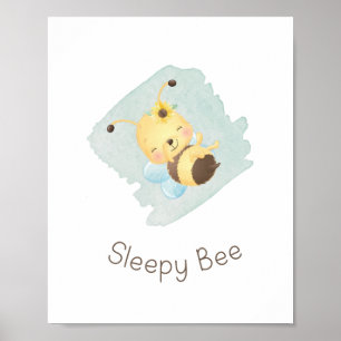Affiche Cute Bleu/Jaune Dormant Bee Nursery Art Mur