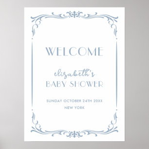 Affiche Cute Bleu Vintage Cadre Baby shower Bienvenue