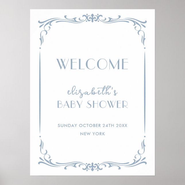 Affiche Cute Bleu Vintage Cadre Baby shower Bienvenue (Devant)