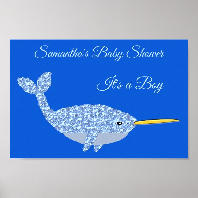 Affiche Cute Blue Baby Boy Narwhal Baby shower personnalis (Devant)