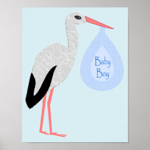 Affiche Cute Blue Baby Boy Stork