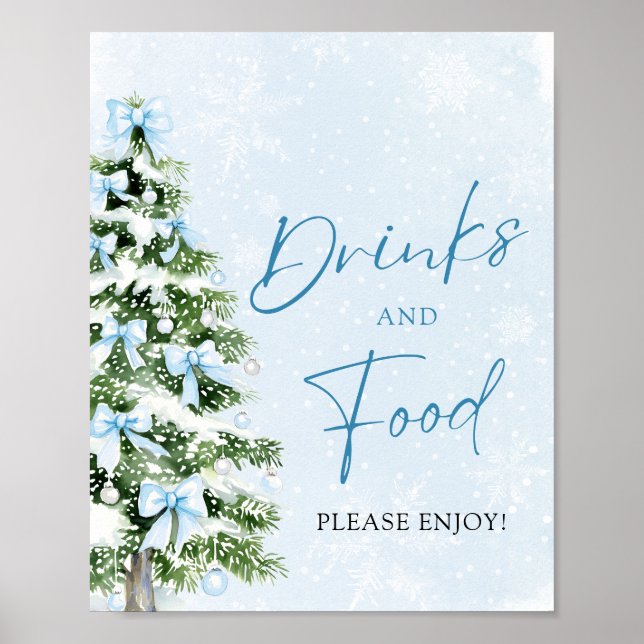 Affiche Cute Blue Bows Christmas Tree Food and Drinks (Devant)