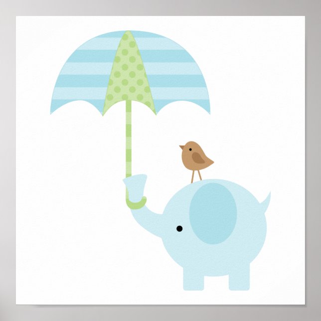 Affiche Cute Blue Elephant Boy Nursery (Devant)