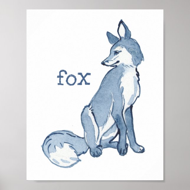 Affiche Cute Blue Fox Aquarelle Animal Nature (Devant)