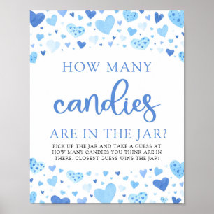 Affiche Cute Blue Hearts Valentine Combien de Candies Jeux