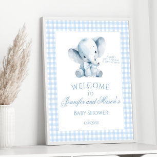 Affiche Cute Blue Little Elephant En vichy Baby Boy Douche