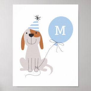 Affiche Cute Blue Monogram Chien Chien Chien Chien Puppy