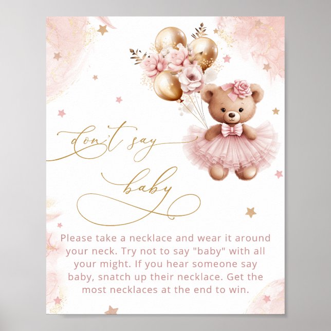 Affiche Cute Blush Pink Teddy Bear Don't Say Baby Game  Po (Devant)