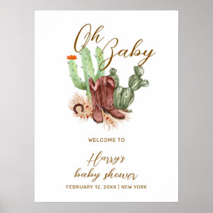 Affiche Cute Boho Cactus Cowboy Chaussures Baby shower Bie