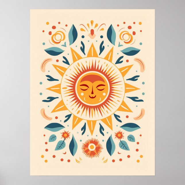 Affiche Cute Boho Vintage Retro Soleil céleste (Devant)