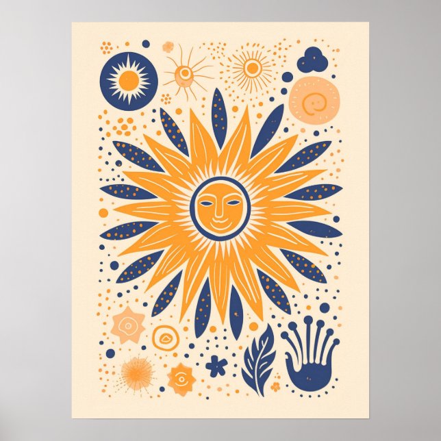 Affiche Cute Boho Vintage Retro Soleil céleste (Devant)