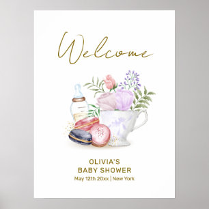 Affiche Cute Bonjour Macarons Milk Tea Baby shower Bienven