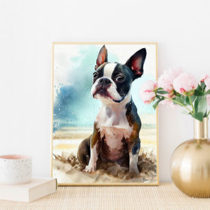 Affiche Cute Boston Terrier Sur La Plage Wall Art Imprimer