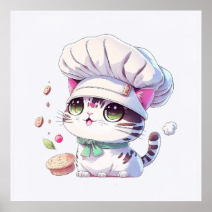 Affiche Cute boulangère Chef Chat Kitten avec pain