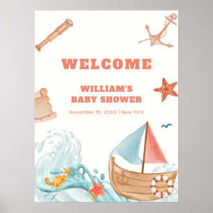Affiche Cute Boy Adventure Baby shower à voile Bienvenue