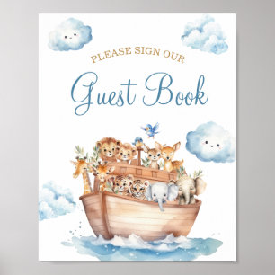 Affiche Cute Boy Noah's Ark Baby shower livre d'hôtes