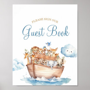 Affiche Cute Boy Noah's Ark Baby shower livre d'hôtes