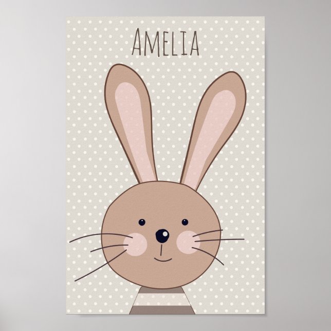 Affiche Cute Brown Bunny Beige Dots Personalised (Devant)