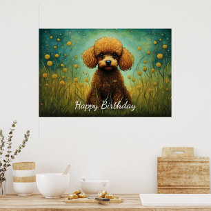 Affiche Cute Brown Poodle Flower Meadow