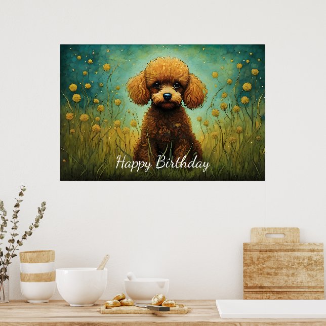 Affiche Cute Brown Poodle Flower Meadow (Cuisine)