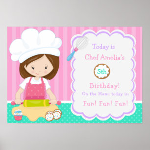 Affiche Cute Brunette Coiffeuse Fille Baking Anniversaire