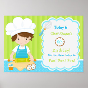 Affiche Cute Brunette Hair Boy Baking Anniversaire