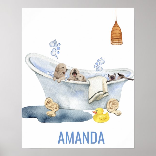Affiche Cute Bubble Bain Puppies Kitten Décor Bain (Devant)