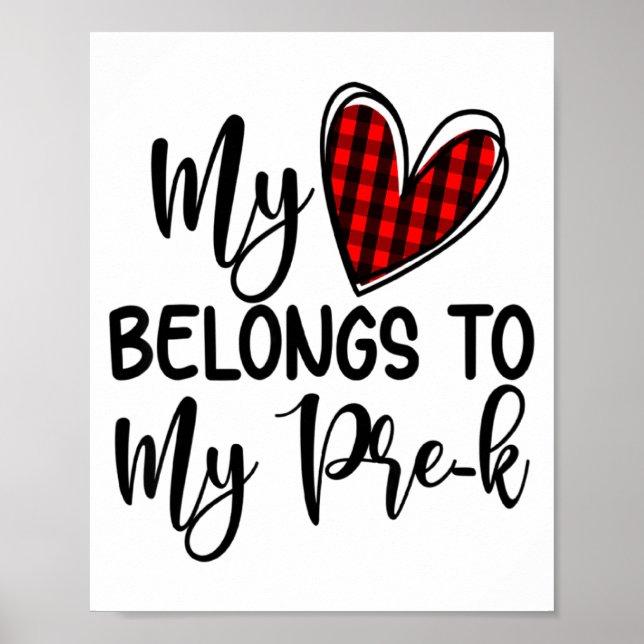 Affiche Cute Buffalo Plaid Heart Valentines Day For Pre K  (Devant)