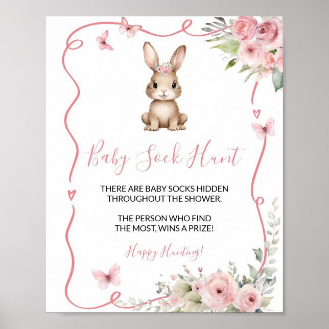 Affiche Cute Bunny Baby Shower Girl Baby Sock Hunt (Devant)