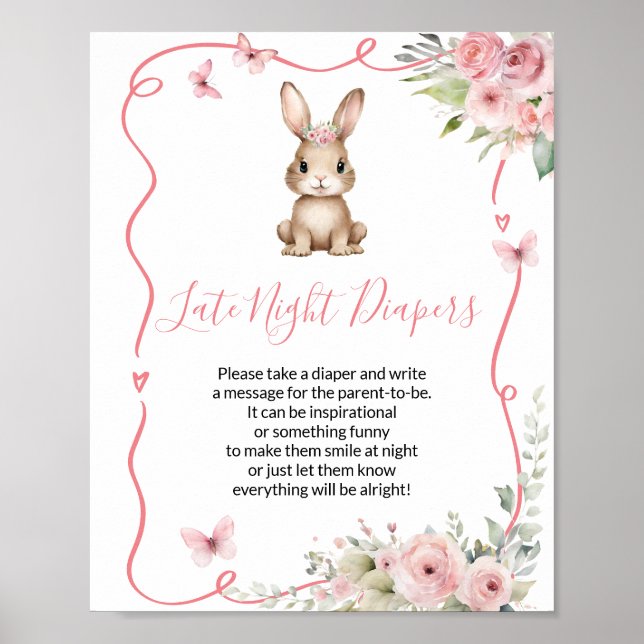 Affiche Cute Bunny Baby Shower Girl Late Night Diapers (Devant)