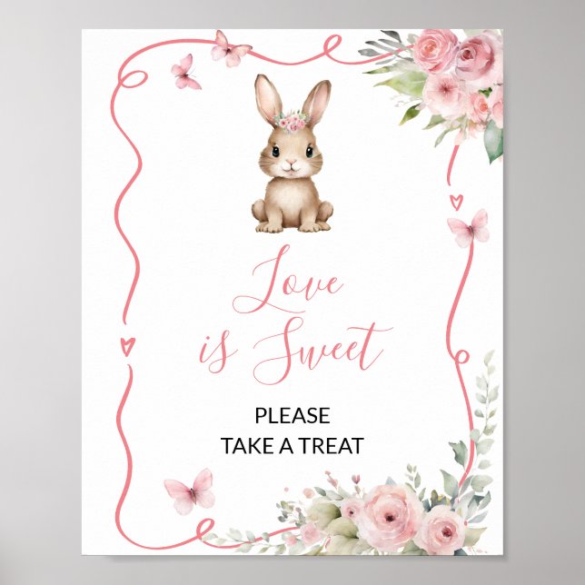 Affiche Cute Bunny Baby Shower Girl Love is Sweet (Devant)