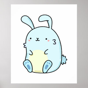 Affiche Cute Bunny Bleu Kawaii