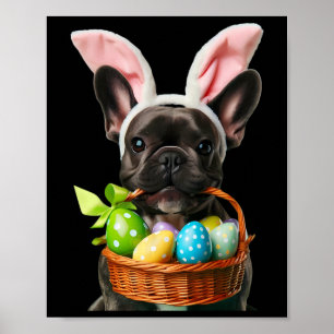 Affiche Cute Bunny Ear Français Bulldog Chien Oeufs de Pâq