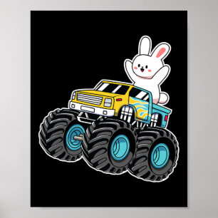 Affiche Cute Bunny équitation Monster Camion Pâques Jour E