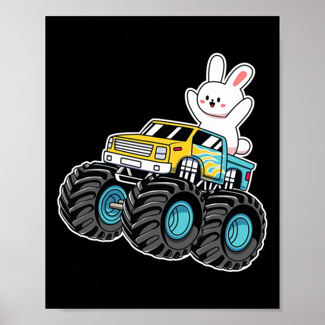 Affiche Cute Bunny équitation Monster Camion Pâques Jour E (Devant)