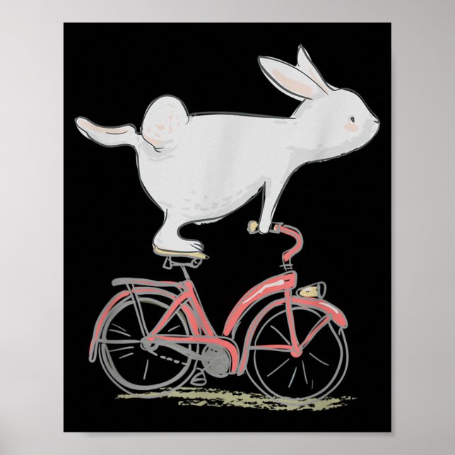 Affiche Cute Bunny Rabbit On Bike Cycling Bicycle (Devant)