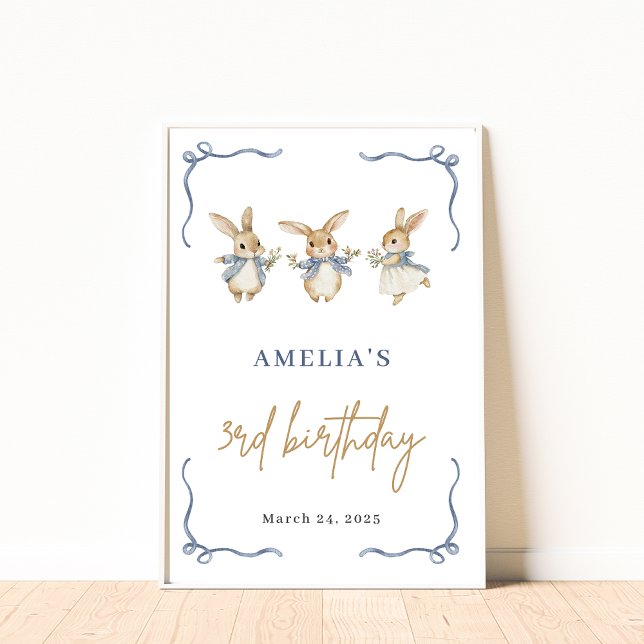 Affiche Cute Bunny Spring Enfant 3e fête d'anniversaire Bi (Créateur téléchargé)