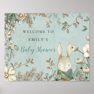 Affiche Cute Bunny Vintage Baby shower d'accueil Poudre Bl