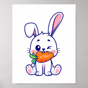 Affiche Cute Bunny Visage Floral Lunettes de tête Happy Es